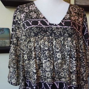 Anthropologie Sunner Floral Silk Kimono Wing Blouse Tunic Top Loose Fit Medium